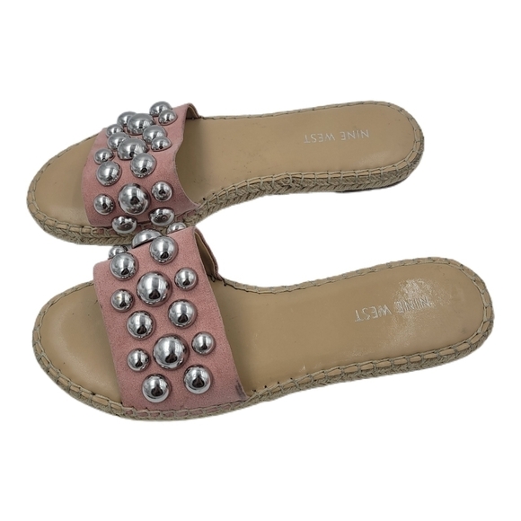 Nine West Pink Even Studded Espadrille Slide Sandals Size 7.5 - Picture 1 of 11